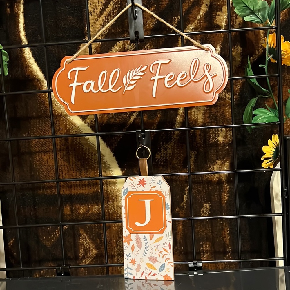 New Harvest Floral Letter “J” Monogram Wall Decor & “Fall Feels” Metal Plaque